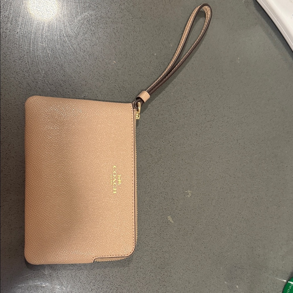 Coach Beige Wristlet with Gold Accents